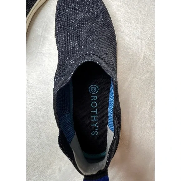 Rothy's Blue Metallic Lattice Stitch Chelsea Sneakers High Tops Shoe Size 12 - Picture 8 of 12